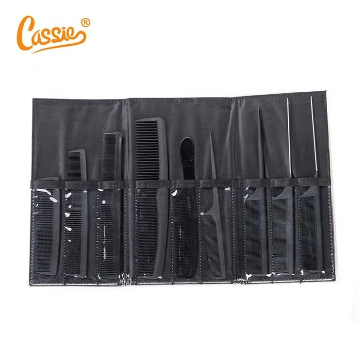 9Pcs Salon Hair Plastic Pro Styling Hairdressing Combs Barbers Black Brush Set