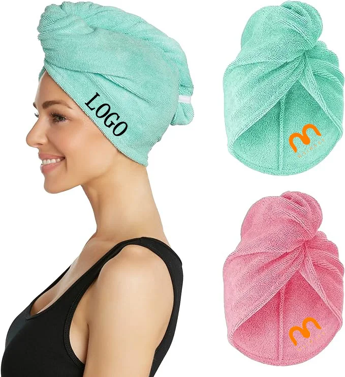 Wholesale Personalized Custom Logo Hair Wrap Towel Spa Women Hair Drying Turban for Curly Hair Microfiber Fabric