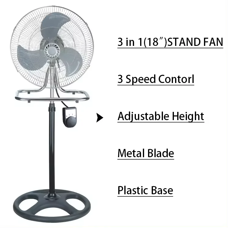 Portable Air Circulation Household 18 inches 3-In-1 Bedroom Metal Blade Vertical Floor Fan
