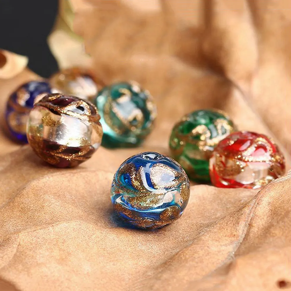 Round 12mm Foil Strips Lampwork Glass Handmade Loose Beads for Jewelry Making DIY Crafts Findings
