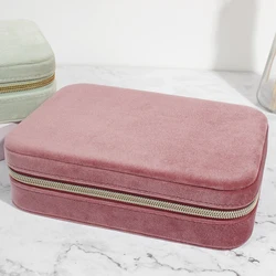 New Zipper Velvet Jewelry Travel Case Jewelry Accessory Storage Box Portable Jewelry Organizer for Women