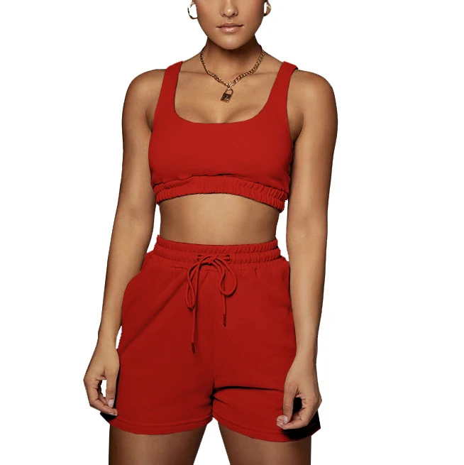 Summer Wholesale Clothing Crop Top Two Piece Shorts Pants Set Joggers Sets Outfits 2 Piece Sweatsuit Sweat Short Set Women