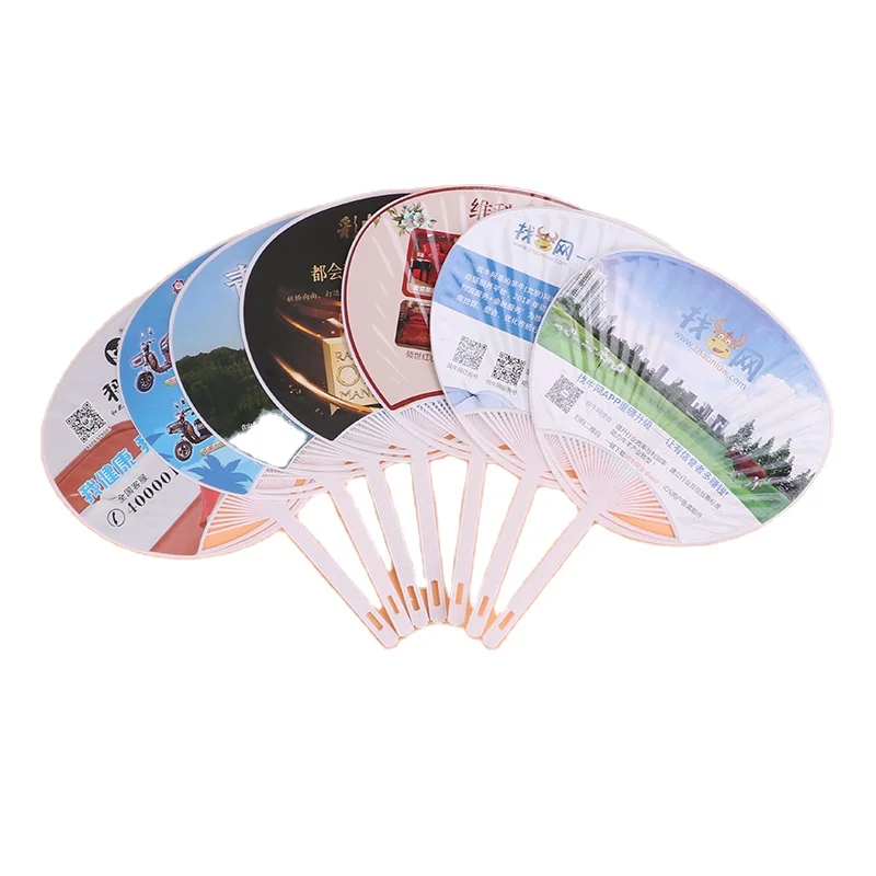 Pp Hand Fan Style Round Held Custom Printed Advertising Plastic 2022 New Souvenir Offset Printing Plastic Trophy Plastic Crafts