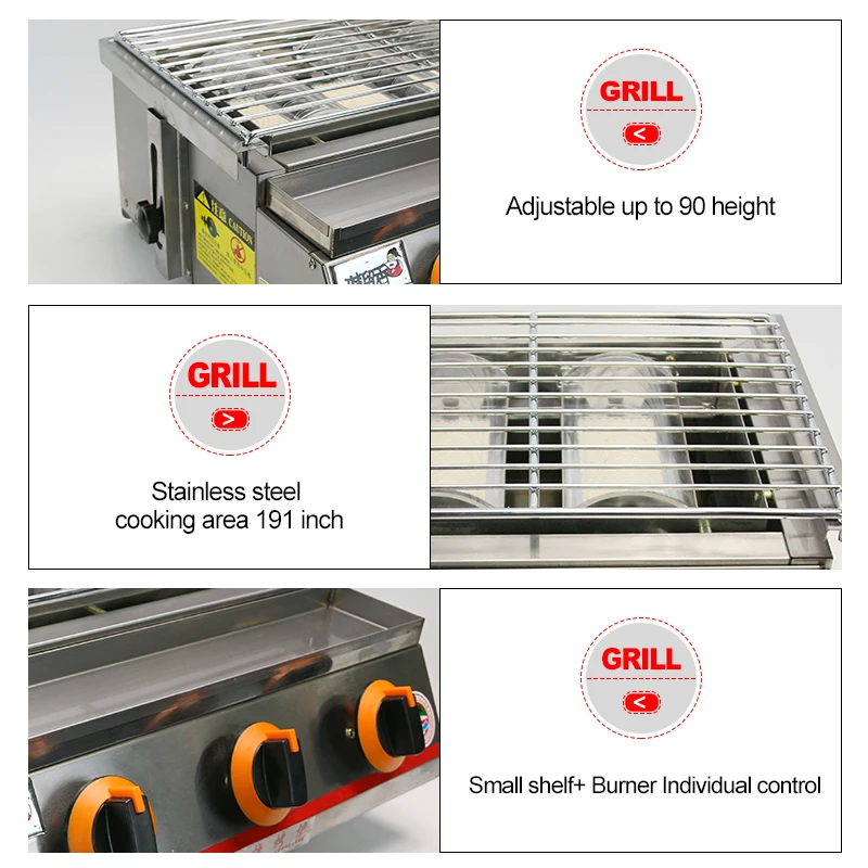 Commercial stainless steel 6 burners heat griller infrared gas barbeque grill