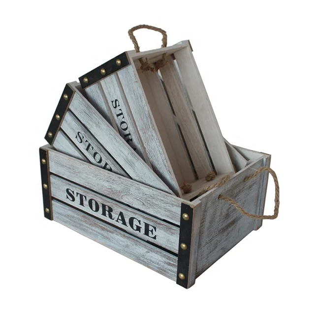 Wholesale storage bins wooden baskets with hand packing gift craft Product toy storage box vegetable fruit shipping crate