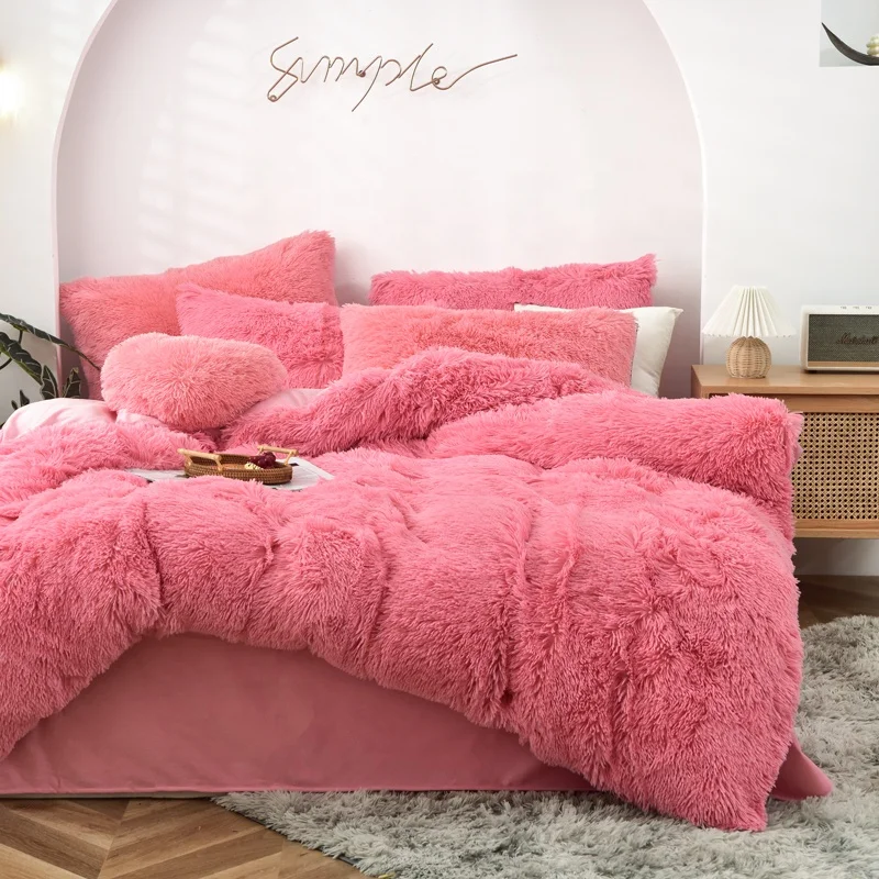 
Amazon Hot Sale faux fur winter bedding Plush furry comfortable bedding set 