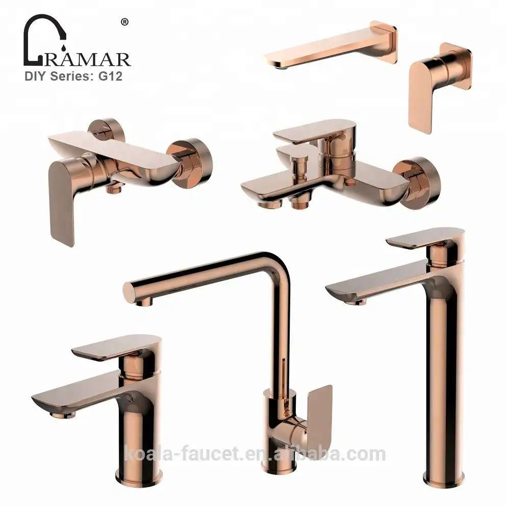 Single Handle 2 Hole Gold Black Plated Wall Mount Bathroom Sink Faucet