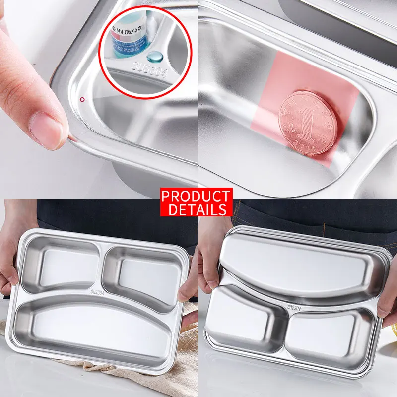 304 stainless steel dinner plate with lid Daily use of school restaurant kids dinner plate