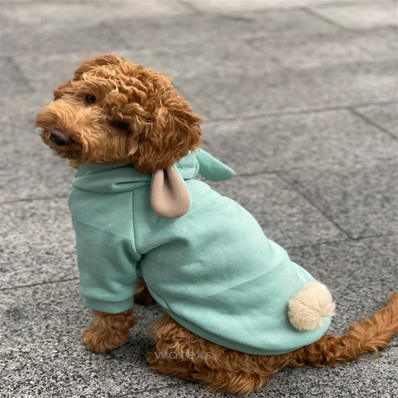 PT316  Hot sale Pet Winter Autumn cotton Hoodie rabbit ears Bull Dog hoodies Dog coat Warm Thickness Back ball