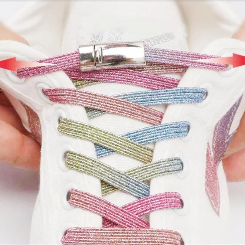 Hot 6MM Elastic Shoelaces Magnetic Fashion Metal Locking Lazy Laces Outdoor Sneakers Quick Flat No Tie Shoelace 1 Pair