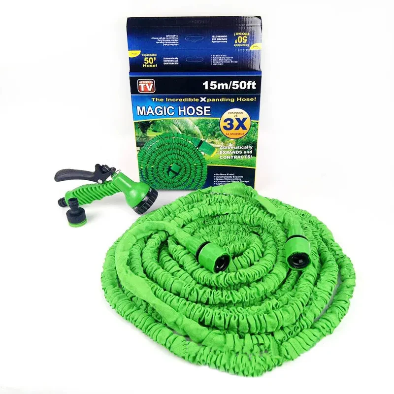 Green 25FT 50FT 75FT 100FT 150FTTriple Magic Garden Telescopic Water Pipe High Pressure Car Wash Gun Hose Car Wash Set