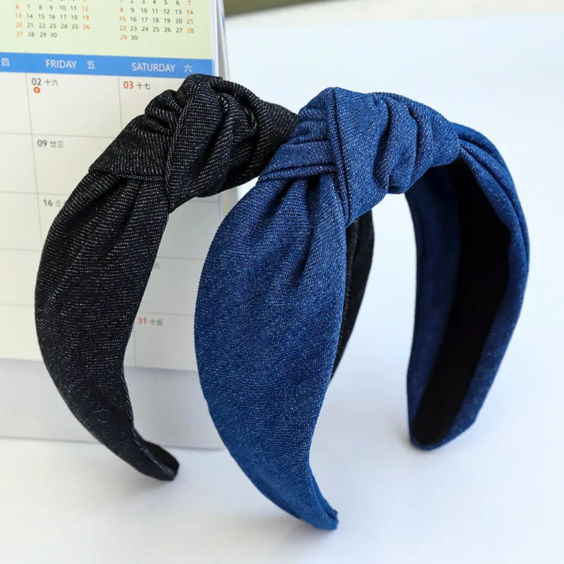 GEERDENG New Arrival Fashion Bow Knot Denim Head Band for Women Daily Wearing Knotted Black Headband in Hairbands for Canada
