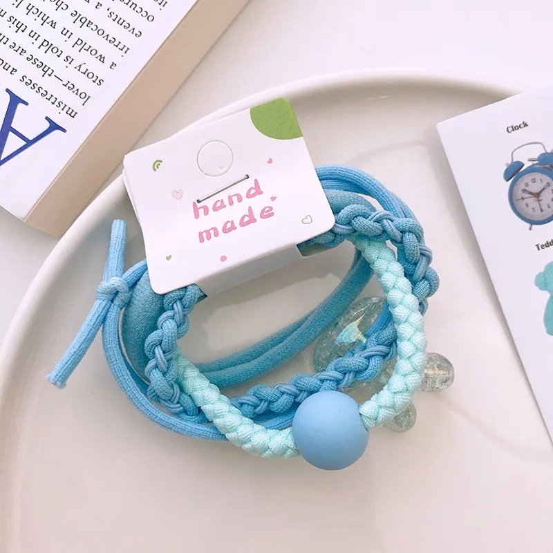 4 new candy colored hair ring sets rabbit bow basic rubber band woven towel ring high elasticity hair accessory