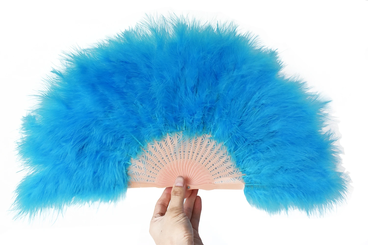 Handheld Marabou Feather Fan 1920s Vintage Style Flapper Hand Fan for Costume Party and Dancing-Acid Blue