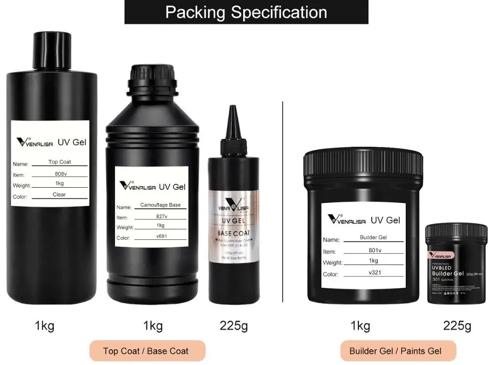 VENALISA private Label UV GEL 1KG  Enamel Nail Matt Gel Polish uv nail OEM Bulk package 1000ml base matt top coat gel varnish