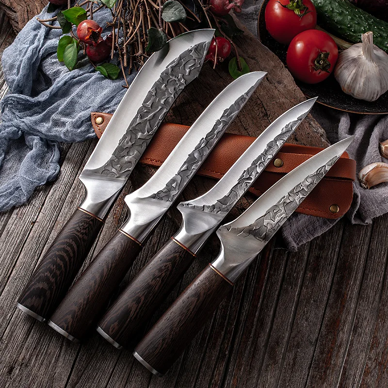 High quality stainless steel wholesale brisket slicing knife  meat cutter  fruit butcher  knife  set  with Chicken wing wood
