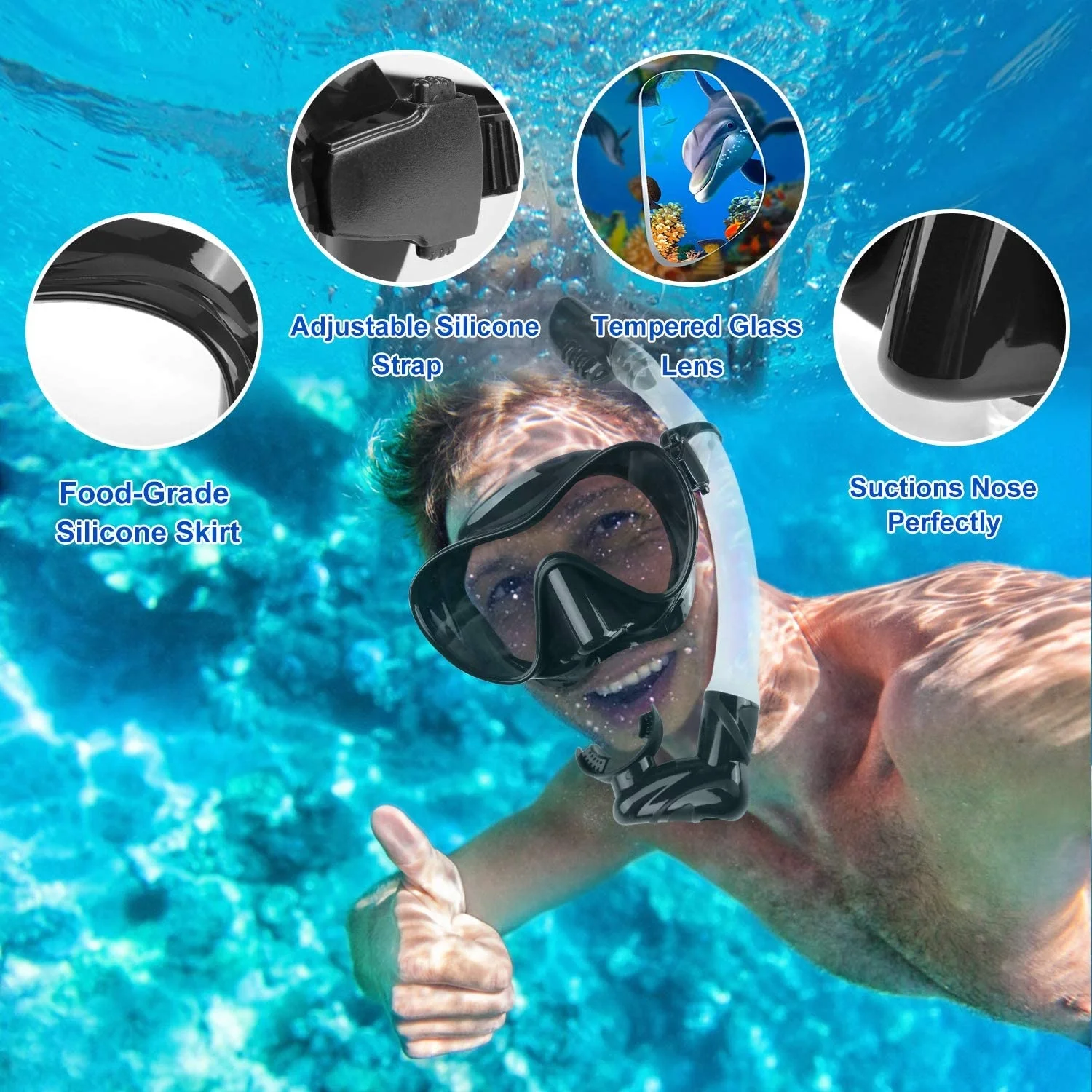 2022 Hot Sell Anti-Leak Kids Adult Size Half Face Mask Diving Snorkel Set