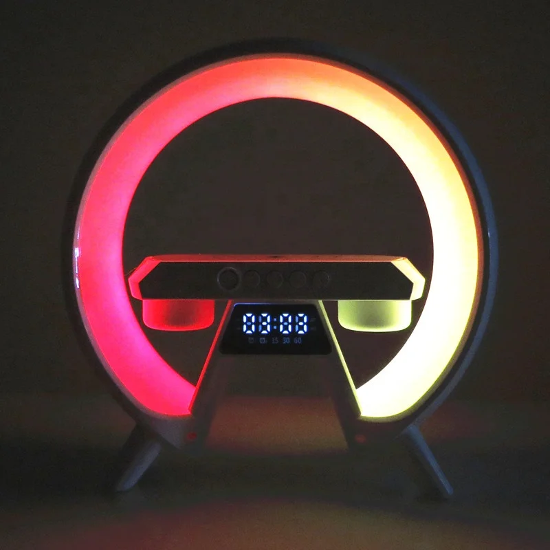 Lonvel Hot selling wireless charger atmosphere lamp BT-G80 RGB 15W wireless charging smart Alarm clock speaker table lamp