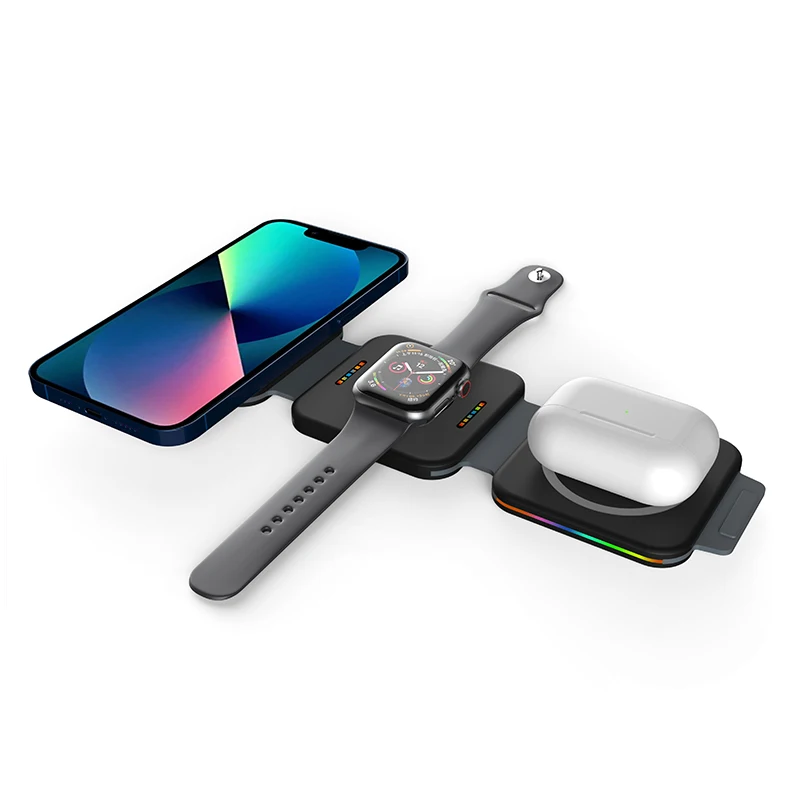 15W Magnetic Foldable Wireless Charger 3 in 1 Charging Station For Apple Watch/Airpods/iPhone15 Wireless Charger For Smartphone