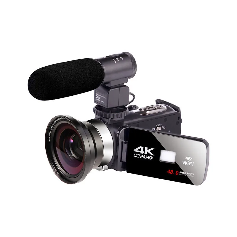 48MP WiFi Digital Camera HDV4K with External Wide Angle Lens MIC Record Your Smart Life