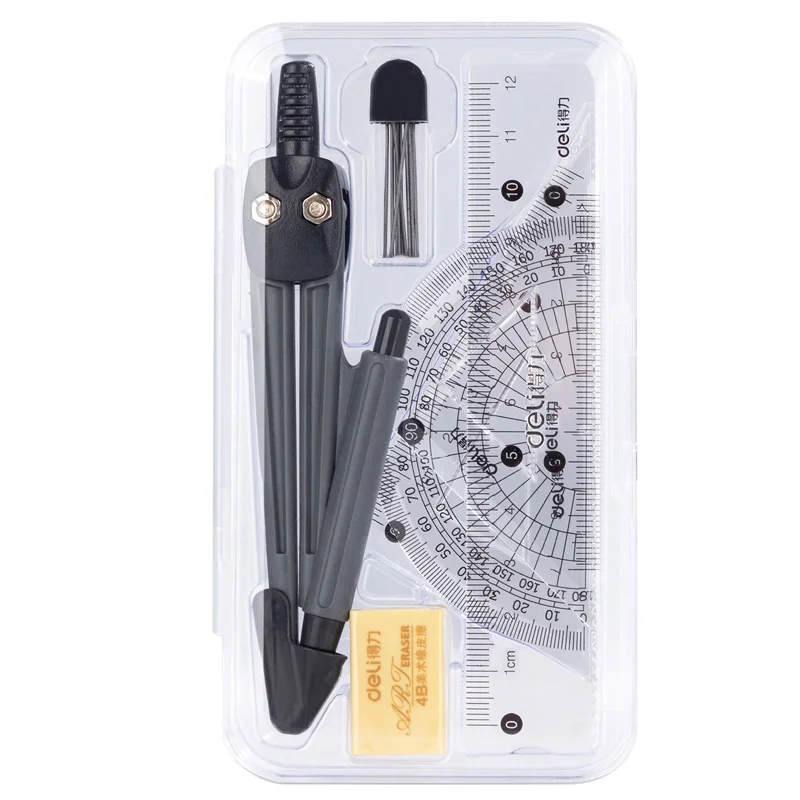 Deli 79524 Drafting 7 PCS set Students use drawing ruler triangle ruler protractor compass set 144pcs per carton set