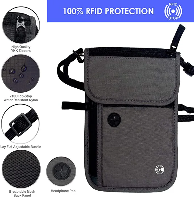 FREE SAMPLE Custom Waterproof Flat Secure RFID Blocking Hidden Travel Neck Wallet Stash Pouch