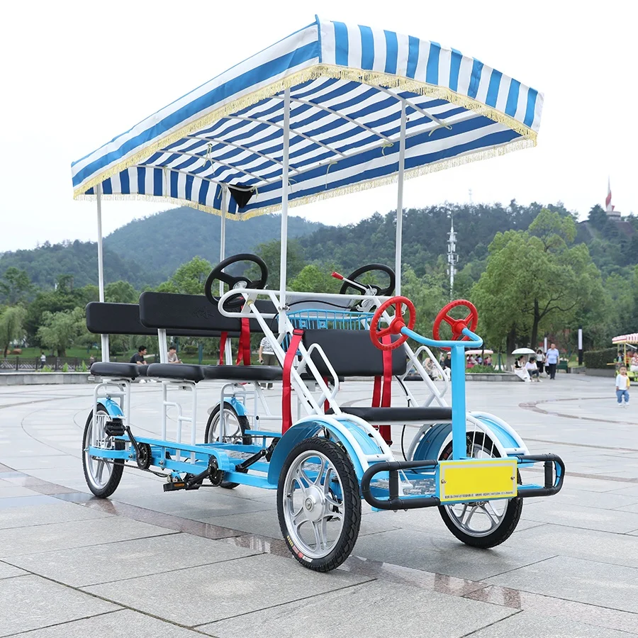 Customizable four wheels tourist sightseeing tandem bicycle electric with with Aluminum Alloy Wheels