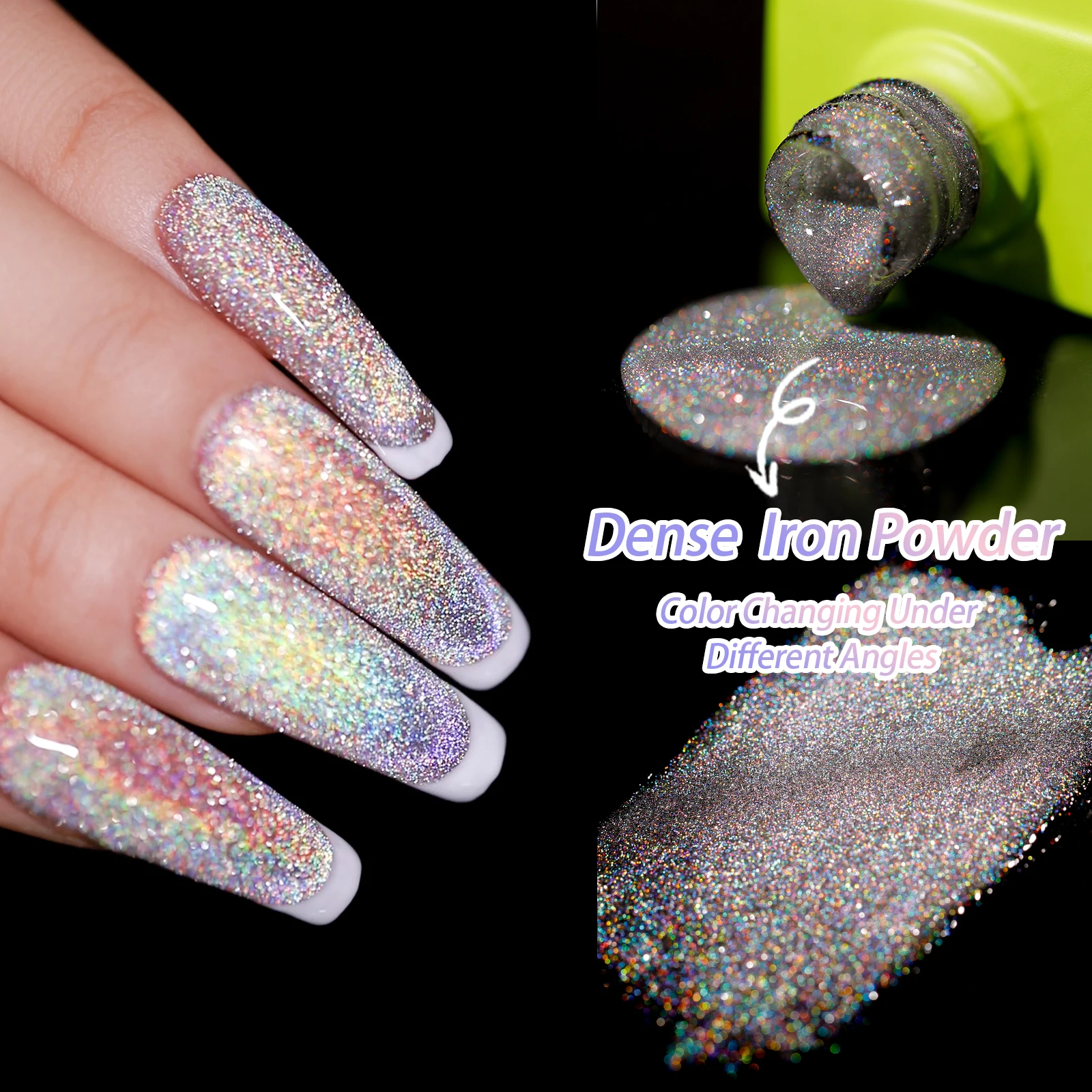 Vendeeni New Trendy Private Label Reflective Holographic Cat Eye Gel  Flashing Rainbow Laser Cat Eye Gel Top Coat