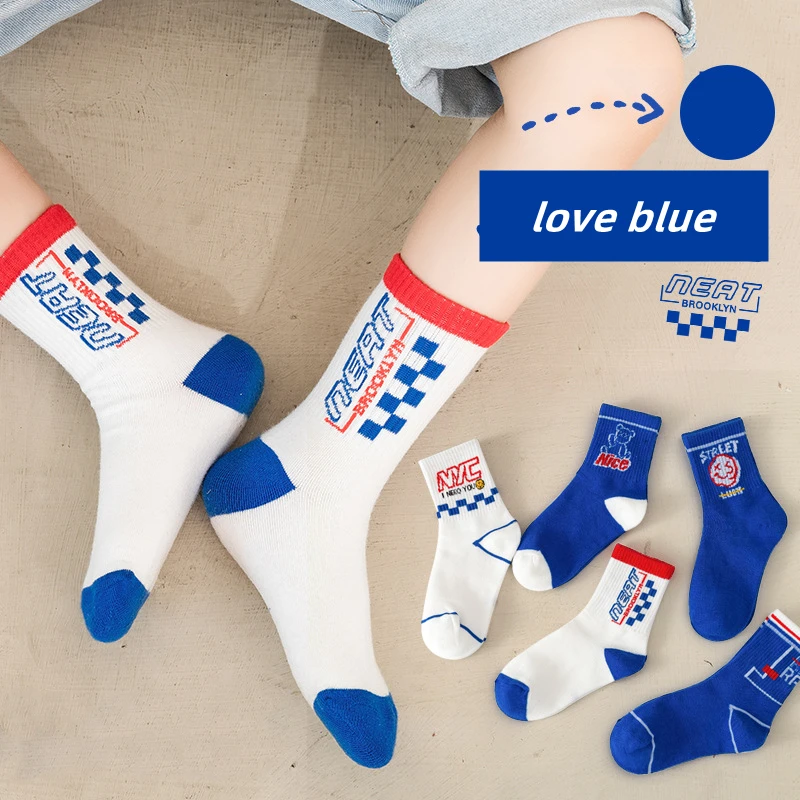 School Boy Socks Blue White Socks For Young Children Organic Cotton Kids Socks