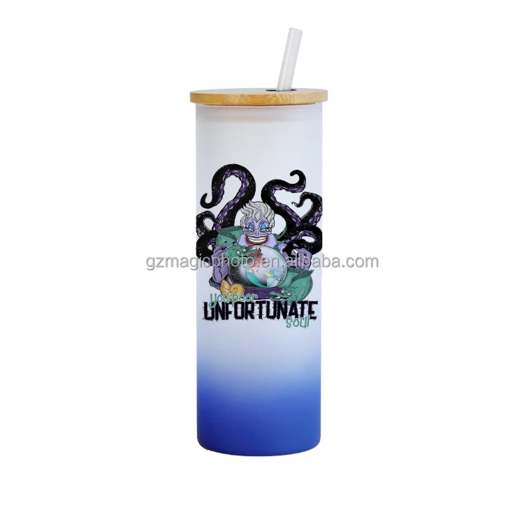 18oz Glass Tumbler Sublimation Gradient Color Glass Can Bottle with Bamboo Lid and Straw