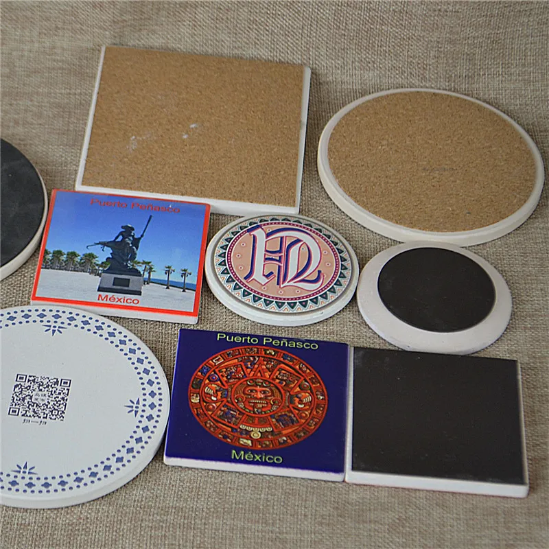 Лидер продаж на Amazon 2022, круглые керамические подставки с пробковой спинкой и сублимационным дизайном мандалы