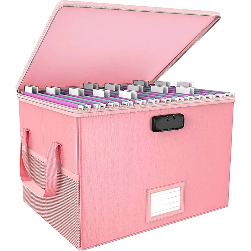 Multi Pockets Fireproof Document File Box with Lock for Hanging Letter Folder Pink Fireproof File Bag