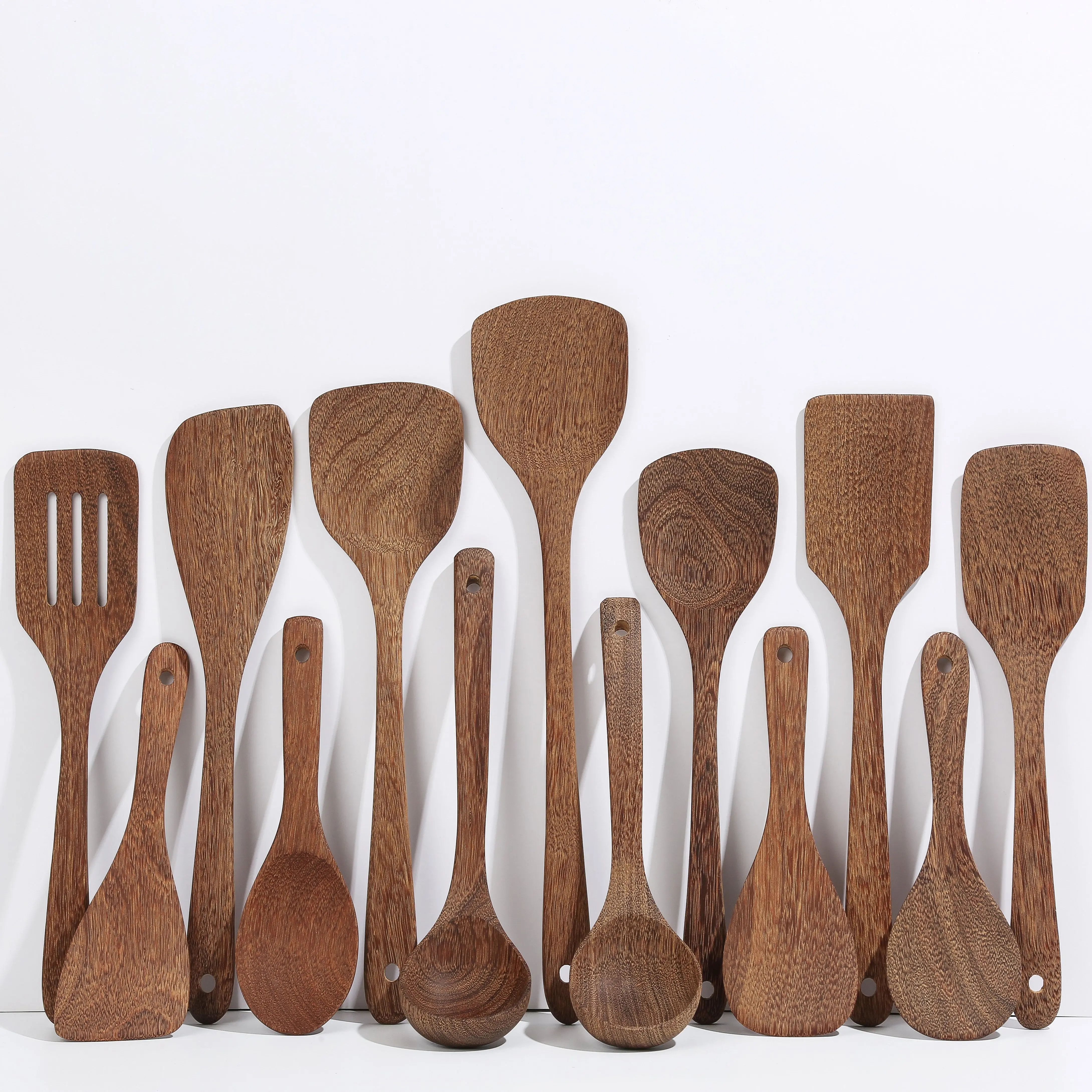 Natural Eco Friendly Heat, Resistant Bamboo Spurtle Kitchen Utensils Acacia Teak Wood Spoon Spatual Spurtle Sets