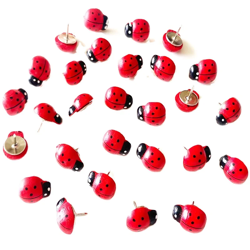 Customized Factory Wooden Ladybug Pushpins Creative Pushpin Cork Board Press Nails Cartoon Beetle Decorative Pushpin Wall Nails