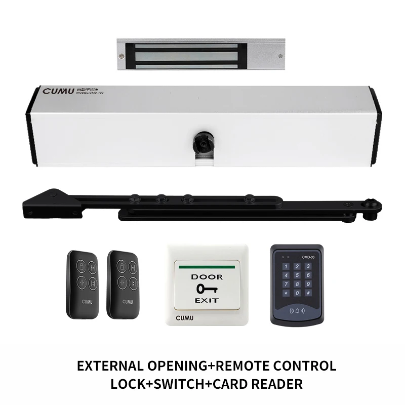 CUMU Electric Swing Door Operator CMD-100 Kit : Push-arm Type Machine with Remote Control and Lock and Switch and Card Reader