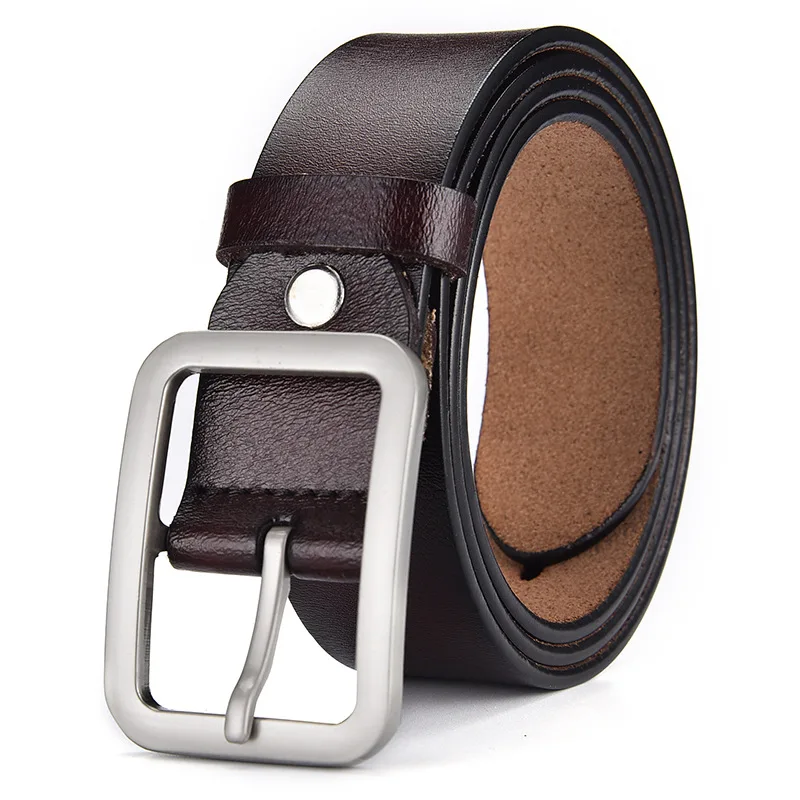 3.3cm Wide Men Women Daily Wear Vintage Versatile Imported Cowhide Belt with Smooth Square Pin Buckle