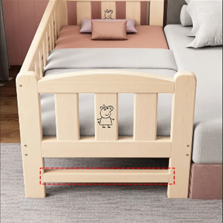 Luxury Solid Wood Baby Room Furniture Wooden Baby Beds 2 in 1 Solid Pine Wood Baby Bed with Detachable Guardrails
