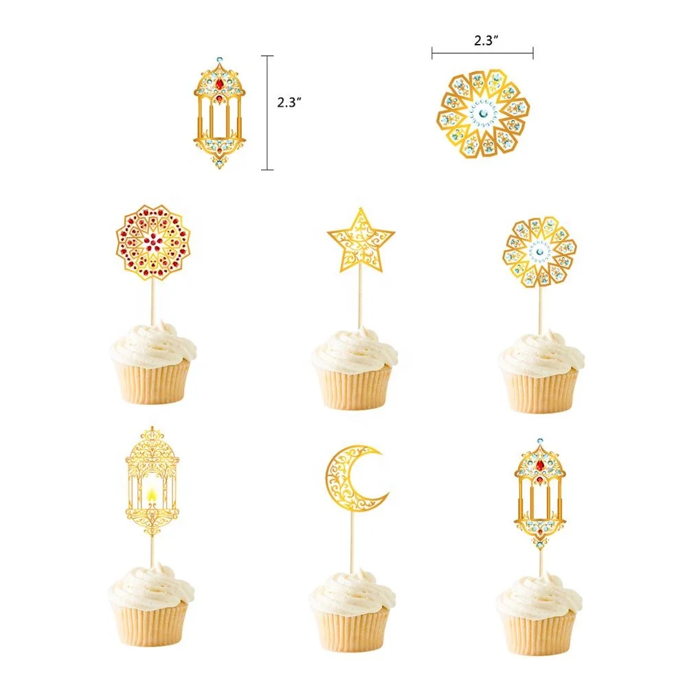 UMISS New Design EID MUBARAK Banner Moon Stars Cake Topper Hanging Swirls for Home Party Ramadan Event Decor Party