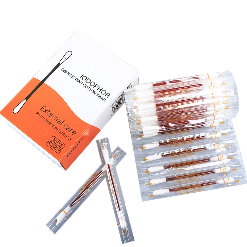 Iodophor Cotton Stick Disinfection Cotton Swab Double Ended Iodophor Cotton Swabs