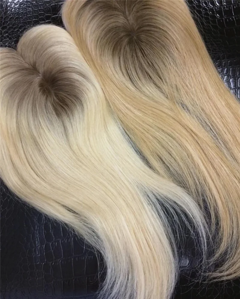 Wholesale Top Grade European Human Hair Highlight Color Silk Base Topper Clip In Human Hair Toupper
