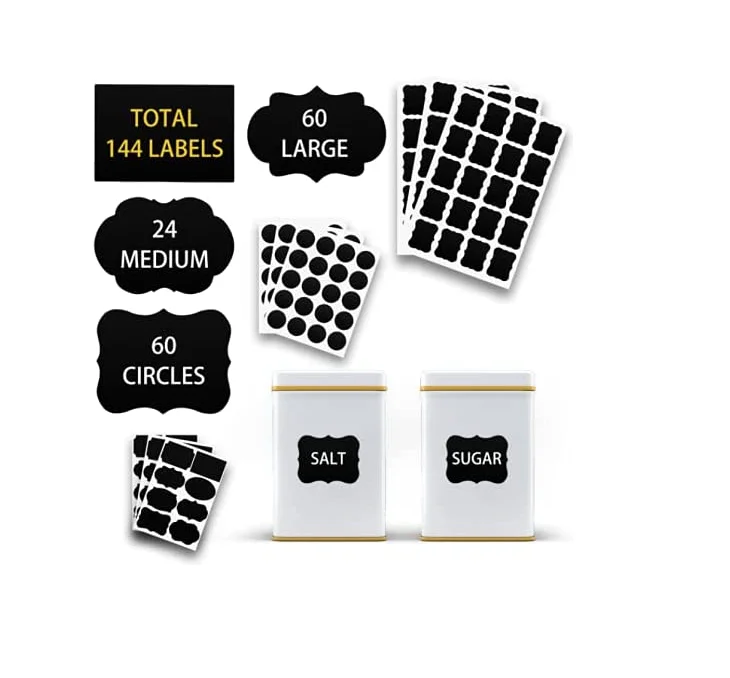 Die Cut Matte Black Vinyl Paper Printed Kitchen Writable Pantry Label Sticker Sheets Manufacturer