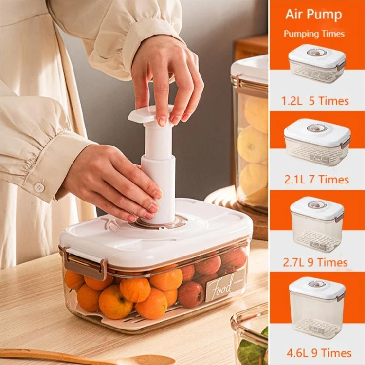 Top Selling Square Kitchen Refrigerator Plastic Storage Containers Food Vacuum Box with Pump