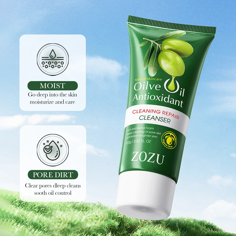 OEM ZOZU Private Label Organic Olives Oil Cleaning Repair Face Wash Oil Control Acne Whitening Moisturize Facial Cleanser