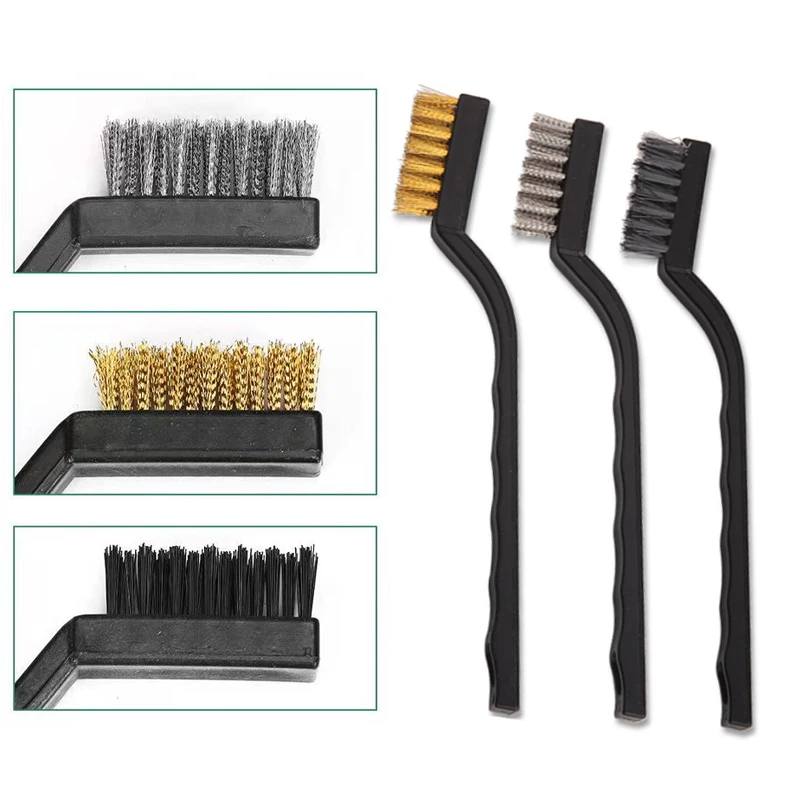 3pc Stainless Steel Copper Wire Brush Tooth Brushes Rust Scrub Remove Cleaning Tools 17cm