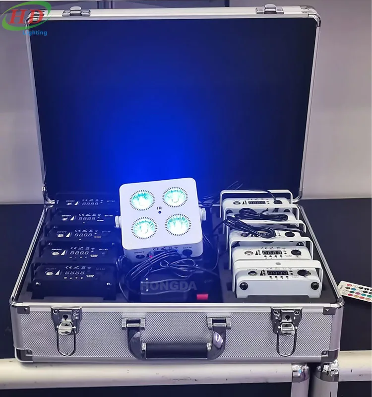 HONGDA 4x18w RGBWA UV Wireless DMX Par Can Up lights Battery Powered LED Uplight For Wedding Party bar dj