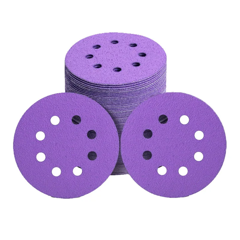 Abrasives tools purple ceramic flock sanding disc hook and loop sanding disc sandpaper 125mm sanding disc