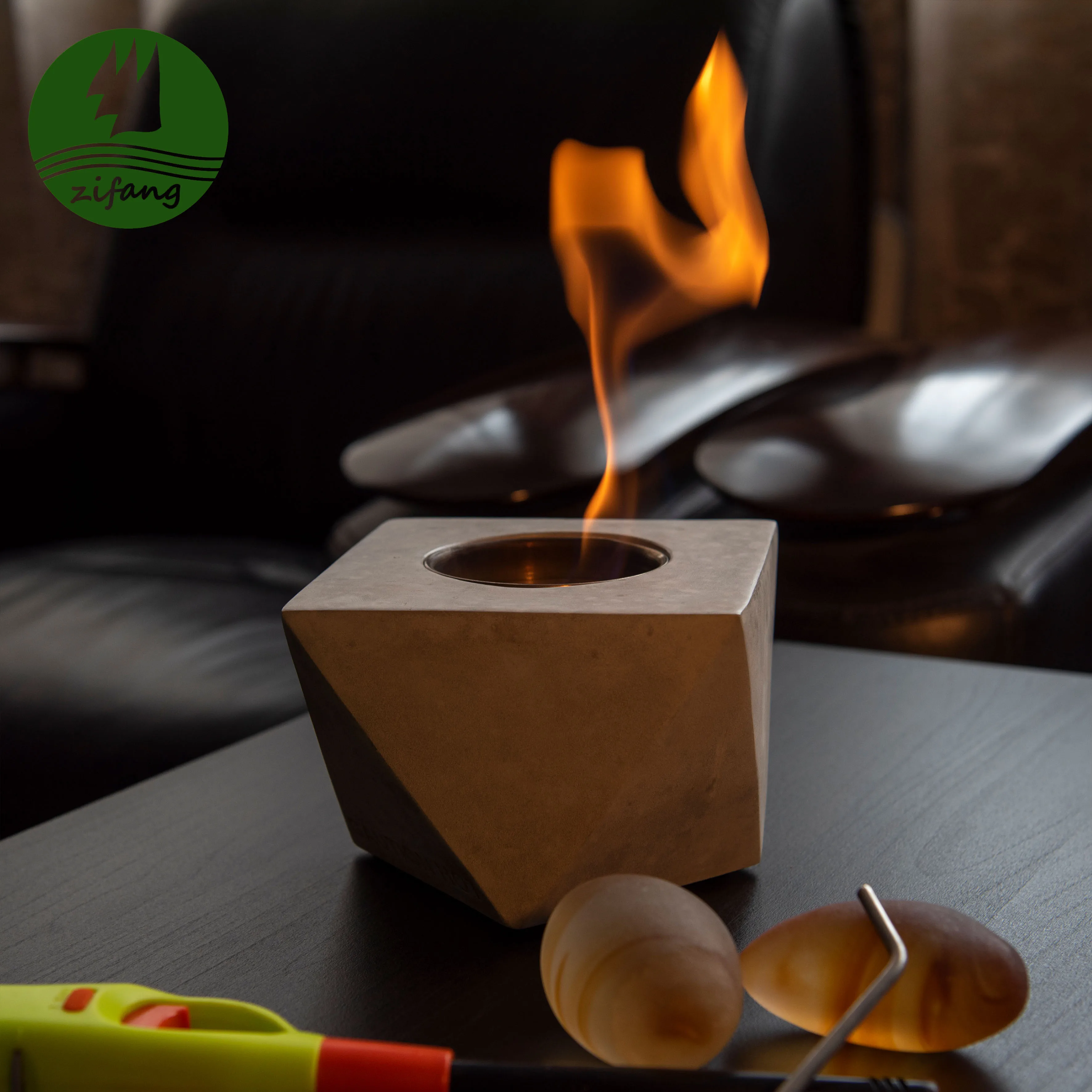 Wholesale Square Design Indoor Outdoor Concrete Mini Desktop Tabletop Table Top Portable Bioethanol Firepit Fire Pit Bowl