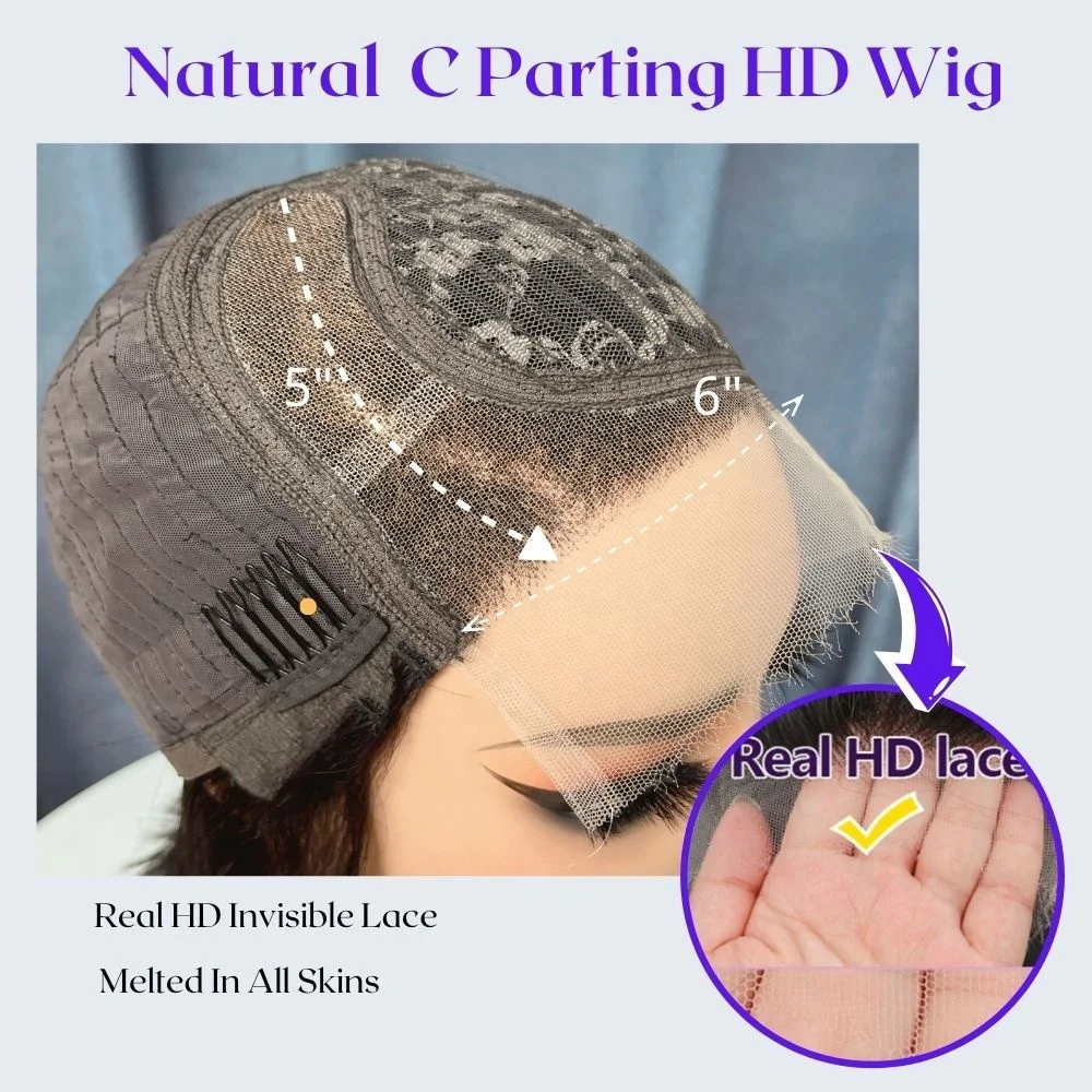 Raw Vietnamese Hair Pre Cut Lace Glueless Short Bob Wig,Natural C Part HD Lace Frontal Wig Human Hair Bob Wigs For Black Women