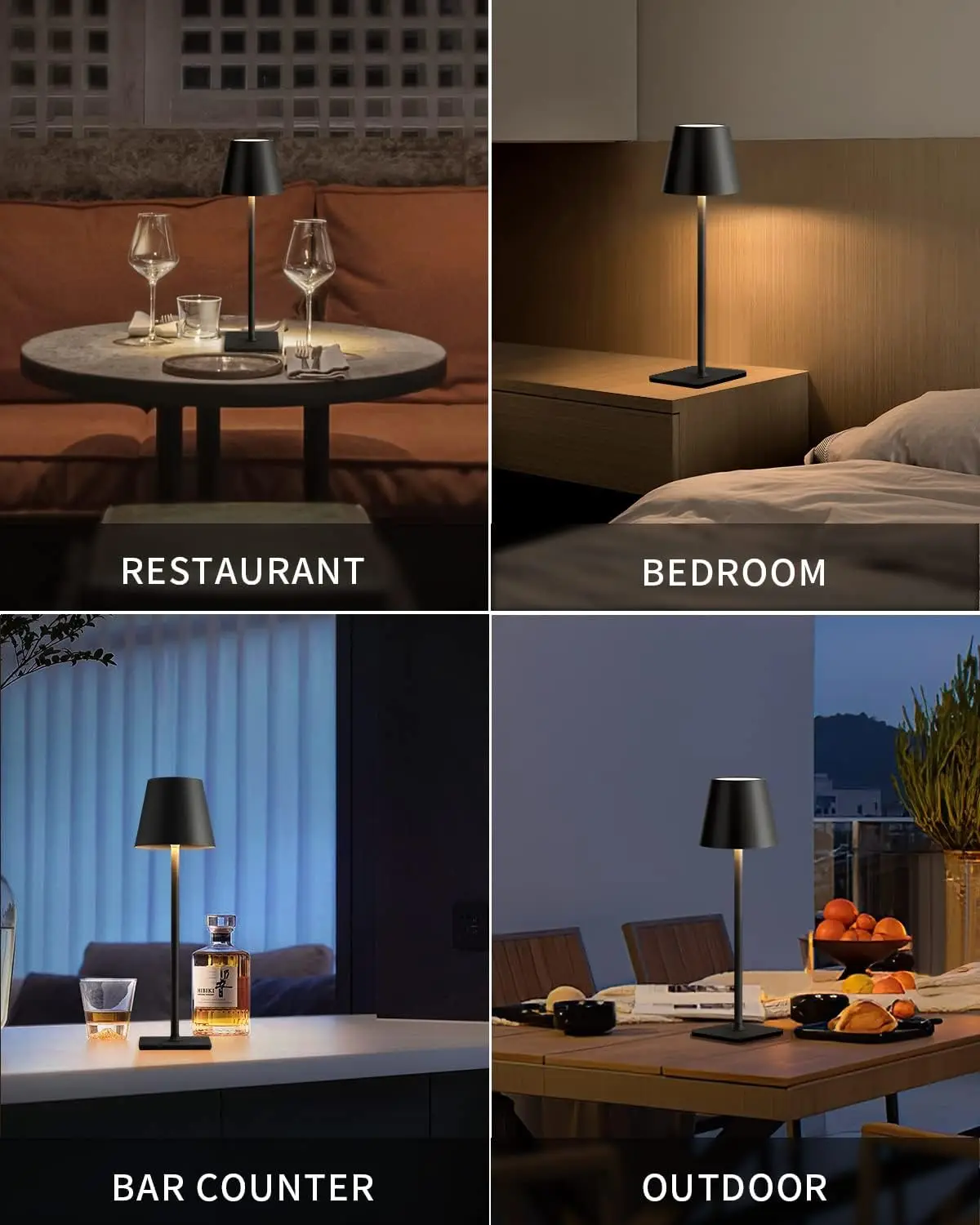 Outdoor Touch Table Lamps Desk Modern Bedroom Light Rechargeable Bar Cordless Restaurant Table Lamp with USB Charging Port