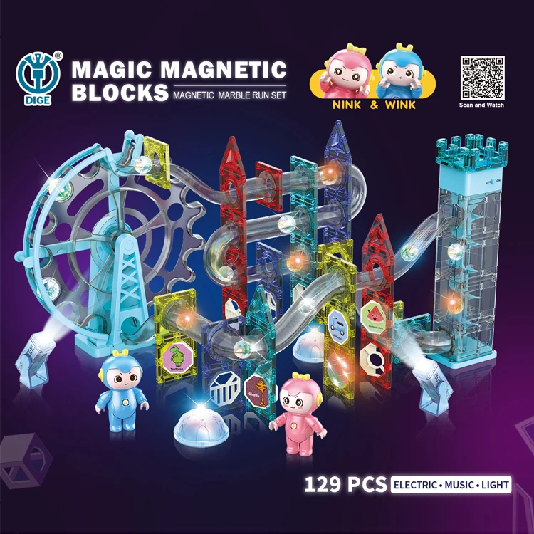 129PCS Large Size Magnetic Sheet Building Block Electric Maze Race Run Ball Marble Track DIY Bircks Kids Construction Set